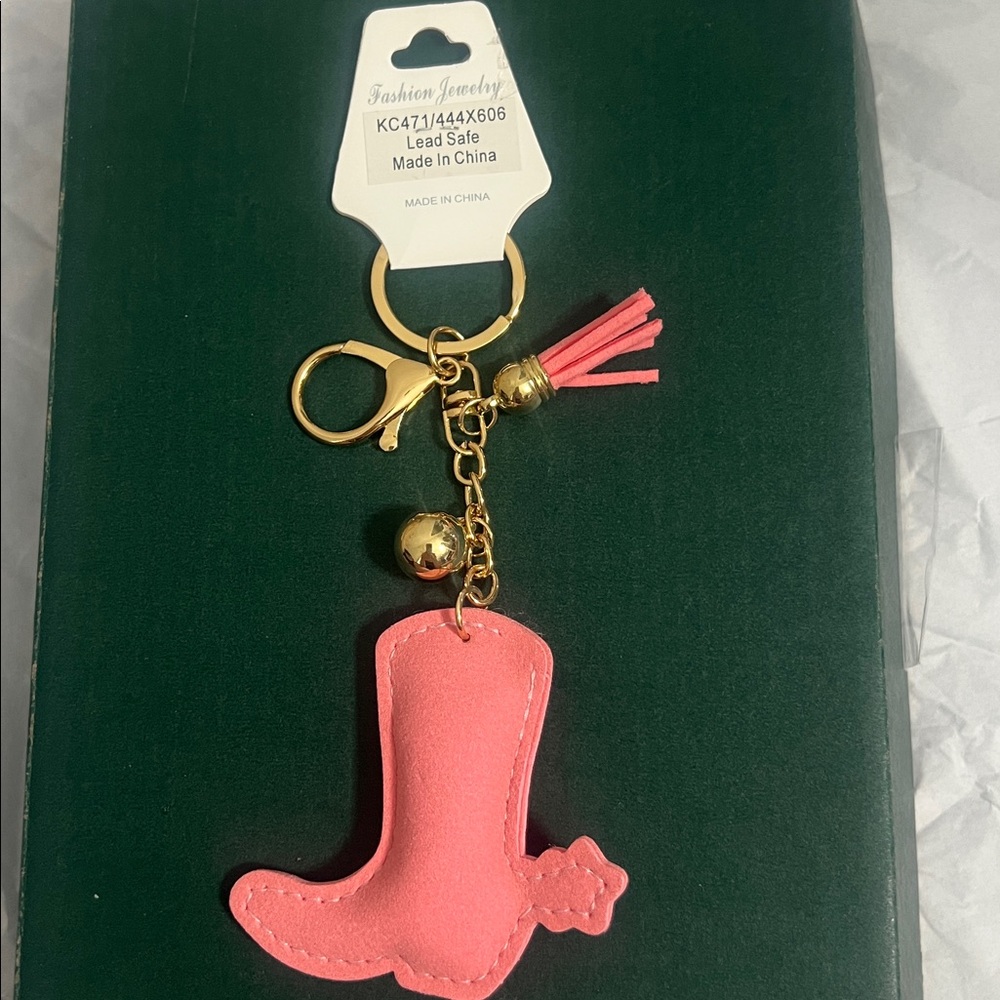 π Pink Rhinestone Cowboy Boot Keychain with Tassel - Picture 3 of 3